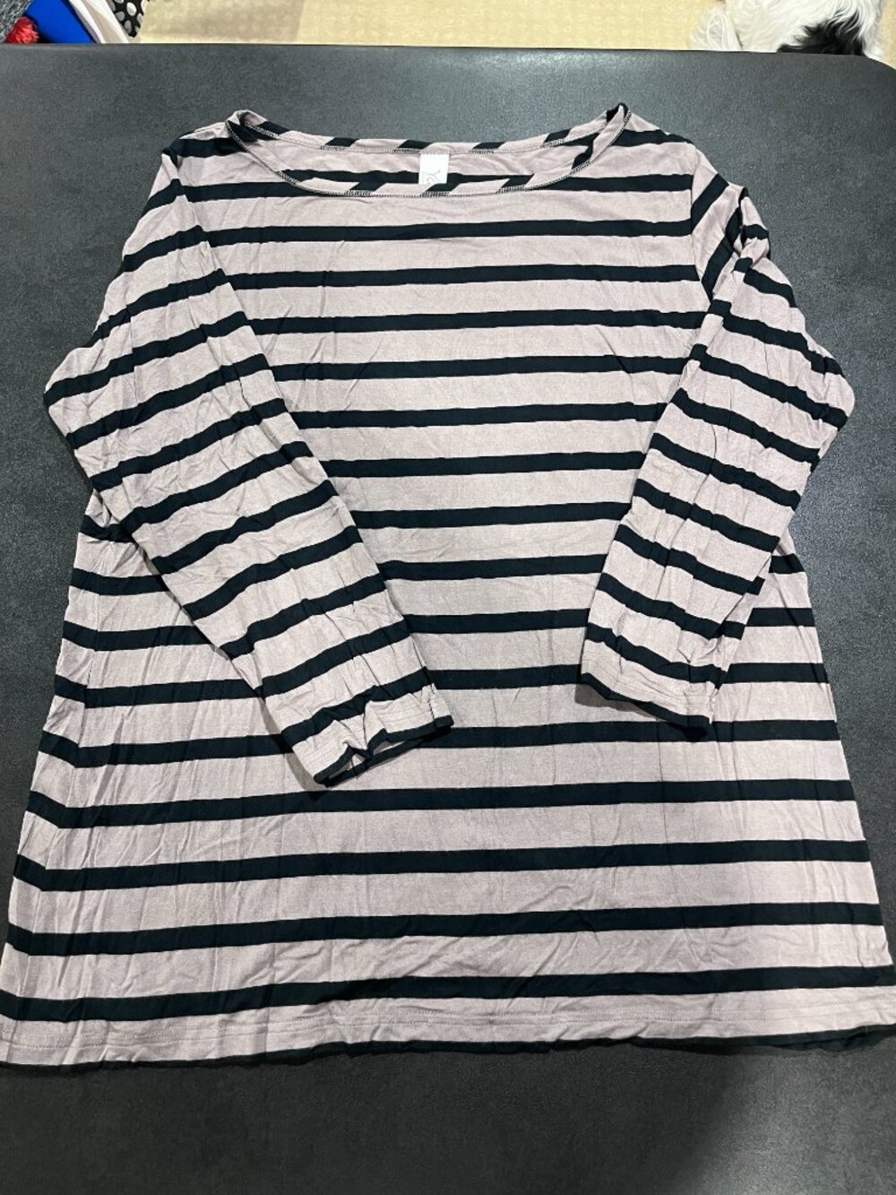 Yala Women’s Grey/Black Stripe Long Sleeve Shirt Size XL Bamboo Viscose Blend